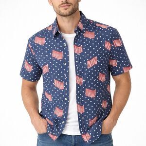 City Streets American Flag Short Sleeve Button Up Men's Size small Ships Fast